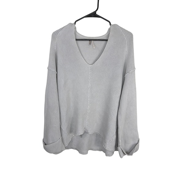 Free People Sweaters - Free People La Brea Oversized V-neck Rib Knit Sweater Grey Women's Small Boho‎